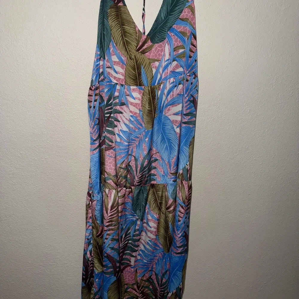 New never worn ASOS Blue and Pink Leaf Print Dress - Picture 5 of 7